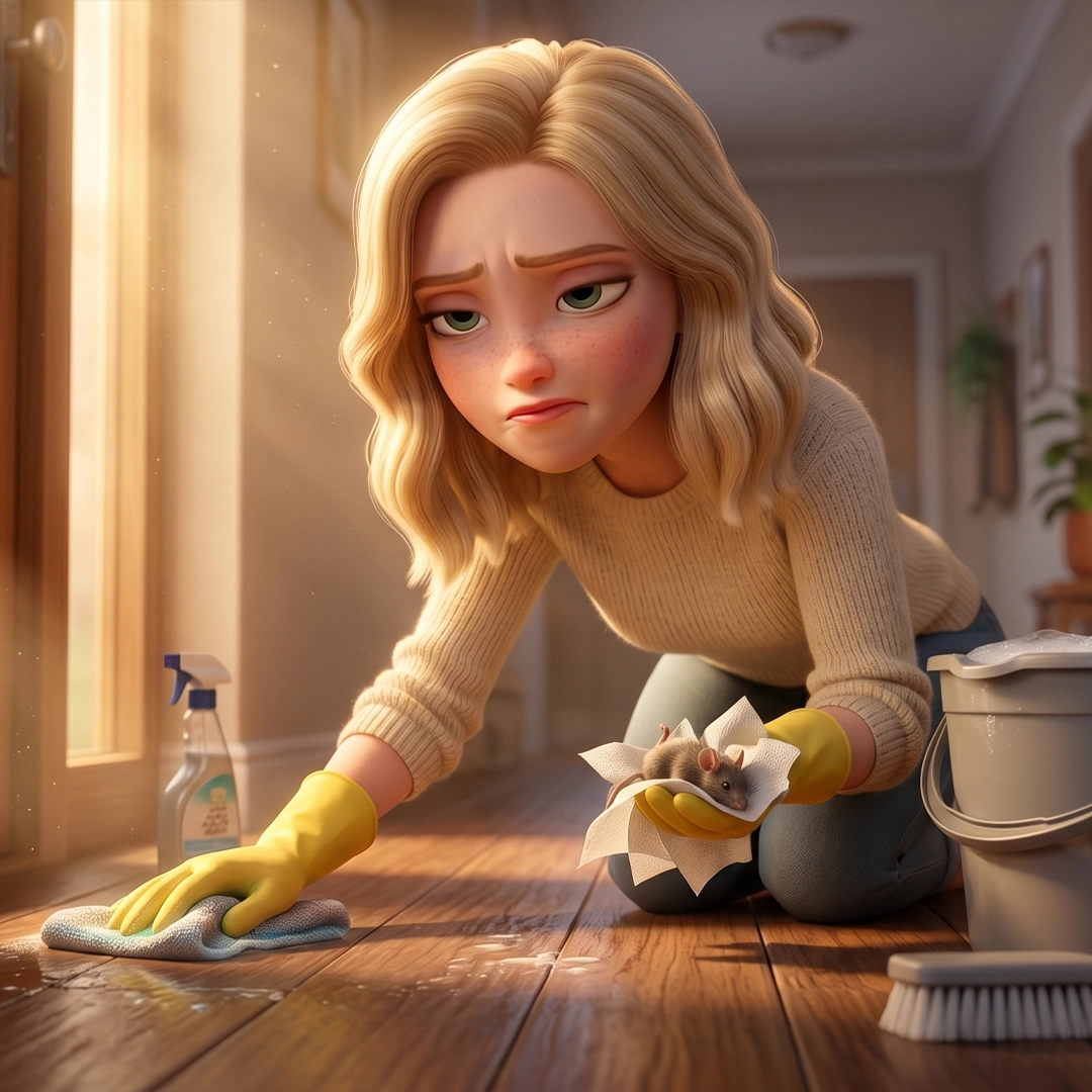 Person cleaning in the morning
